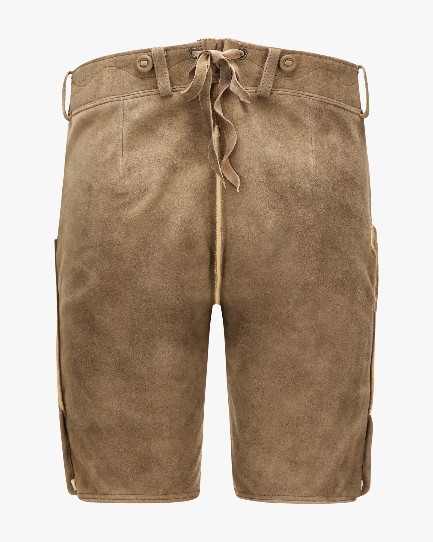 Brown shorts with a drawstring on a white background