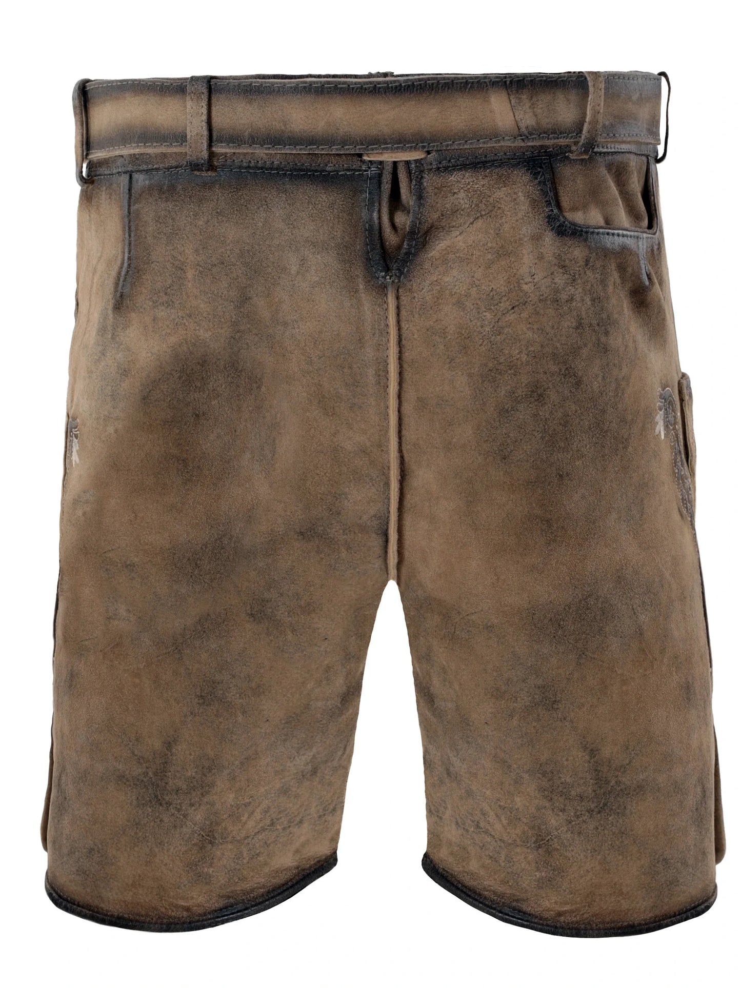 Brown leather shorts on a white background