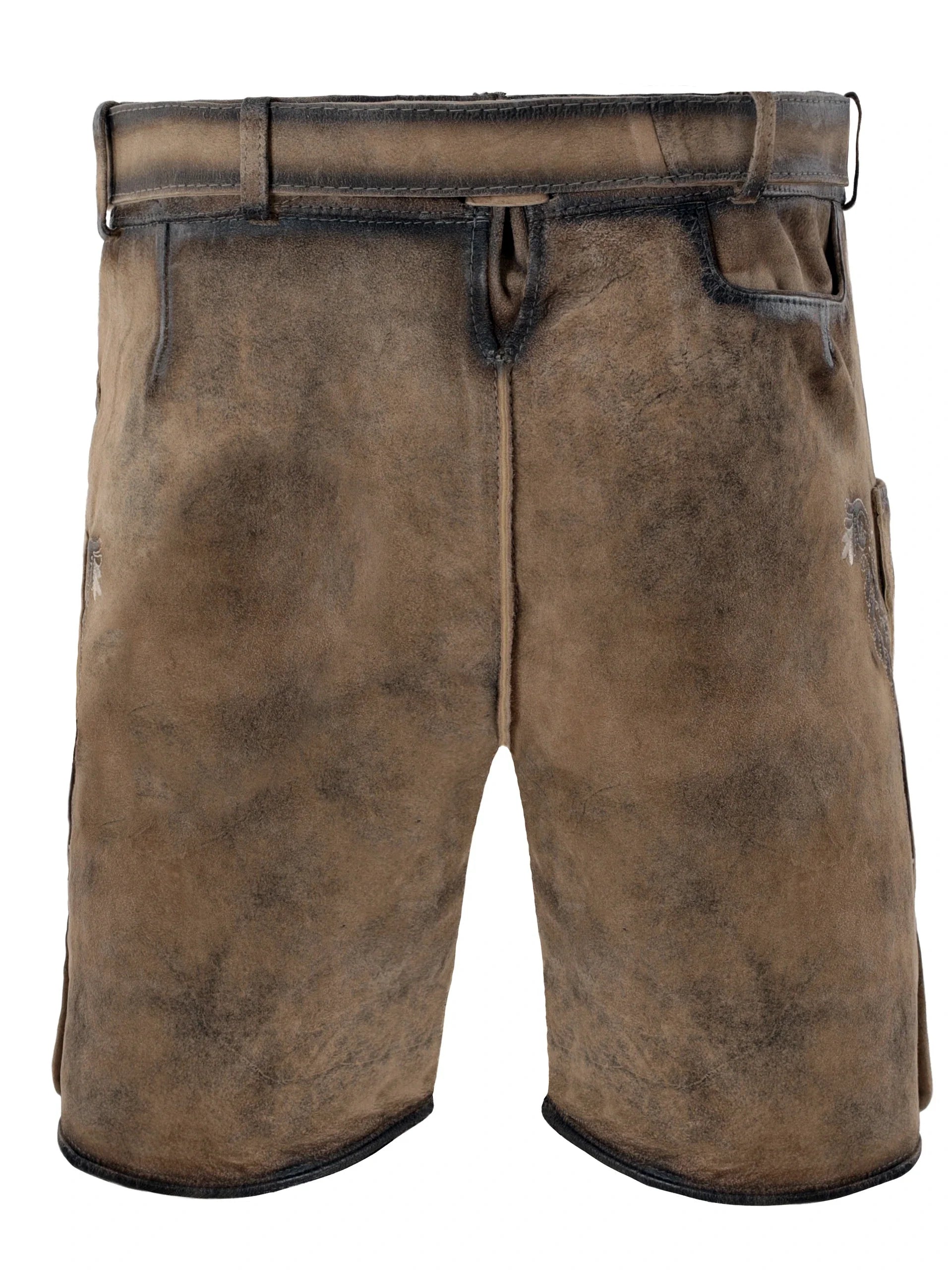 Brown leather shorts on a white background