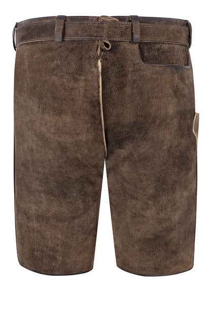 Brown leather shorts with a belt on a white background