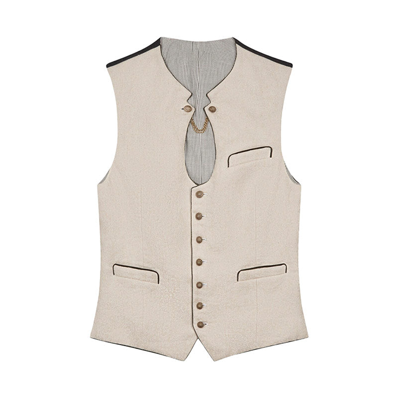 Beige vest with button details on a white background
