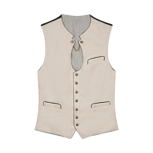 Beige vest with button details on a white background