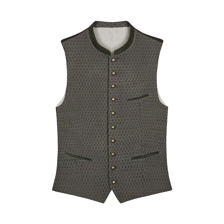Patterned vest with buttons on a white background