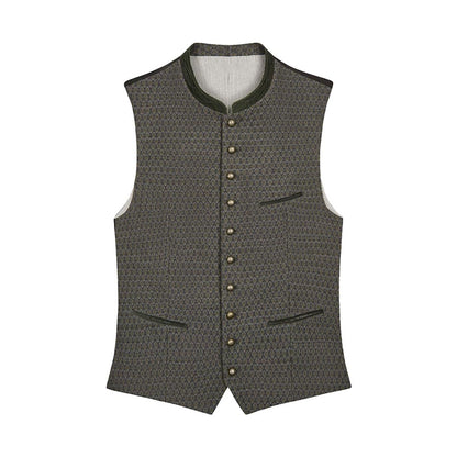 Patterned vest with buttons on a white background
