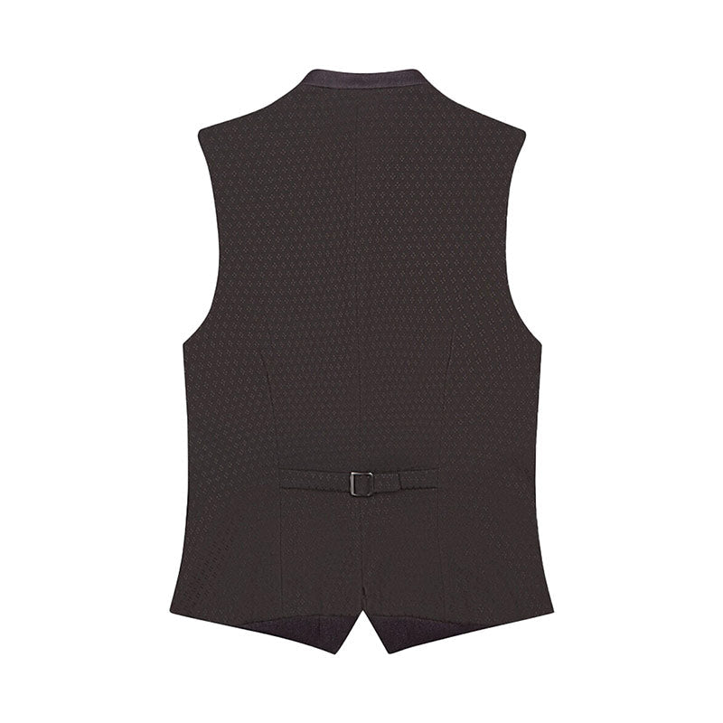 Black patterned vest on a white background