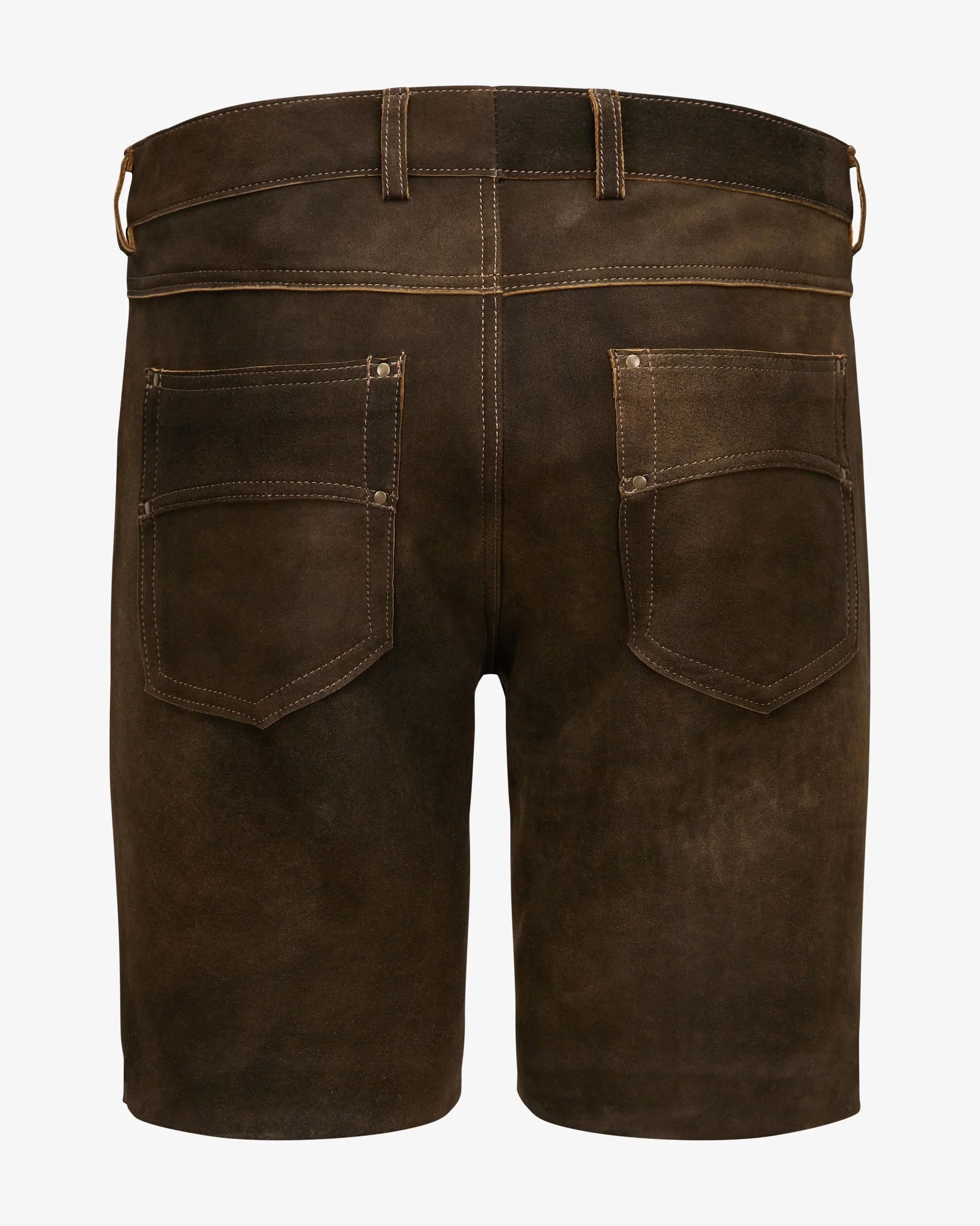 Brown leather shorts on a white background