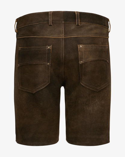 Brown leather shorts on a white background