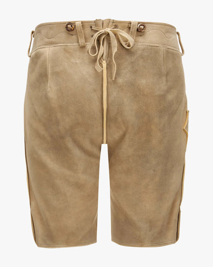 Beige shorts with drawstring on a white background