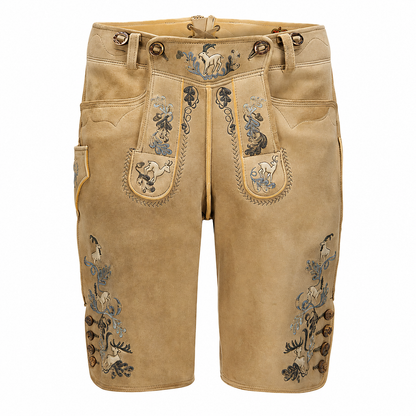 Beige shorts with embroidery on a white background
