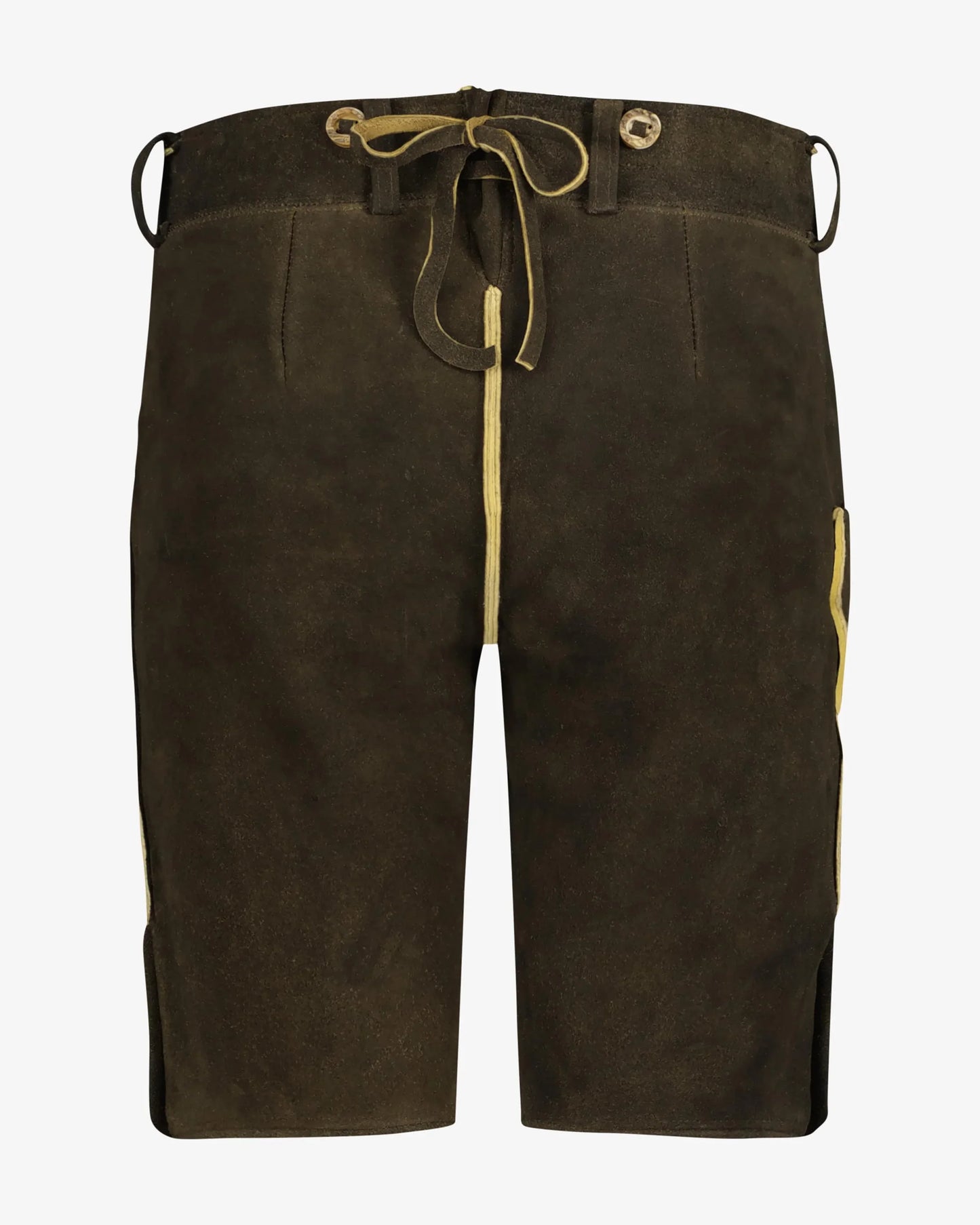 Brown shorts with a drawstring on a white background