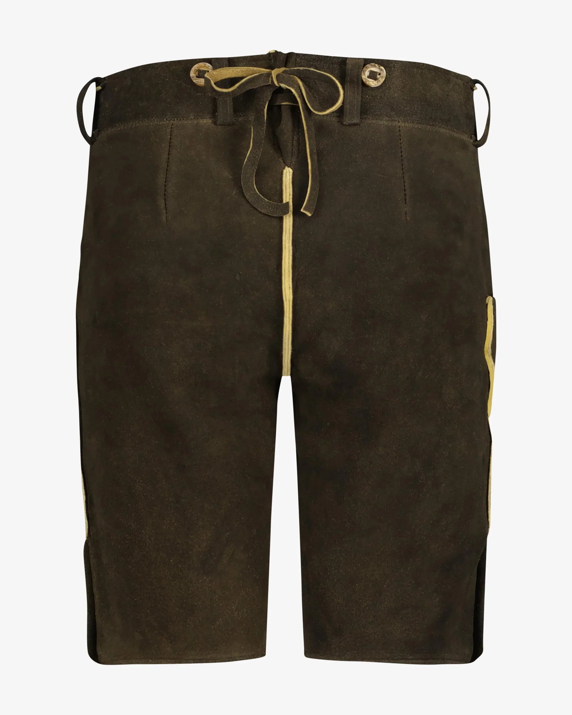 Brown shorts with a drawstring on a white background