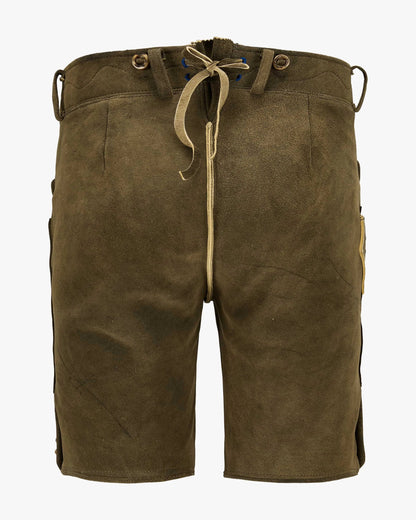 Brown shorts with a drawstring on a white background