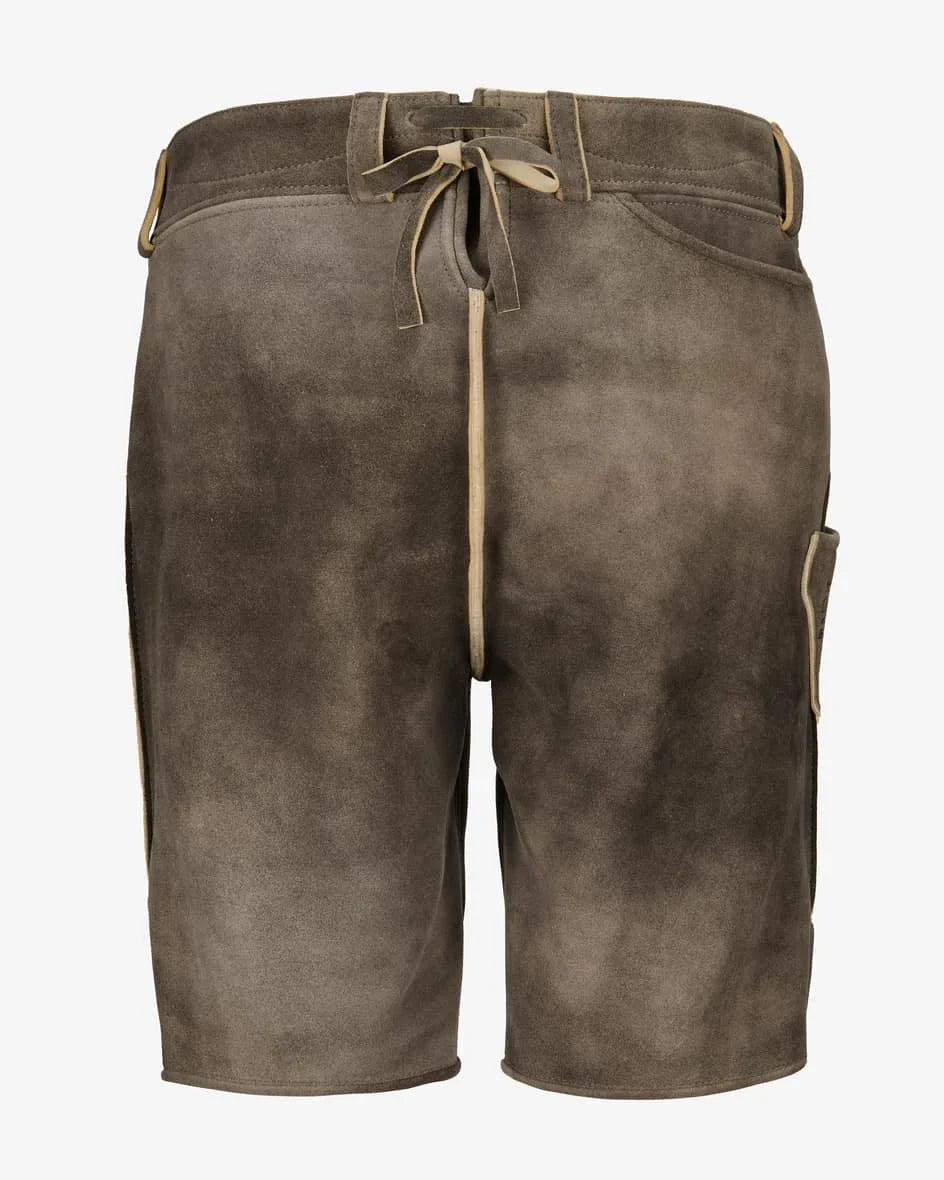 Brown leather shorts with a belt on a white background