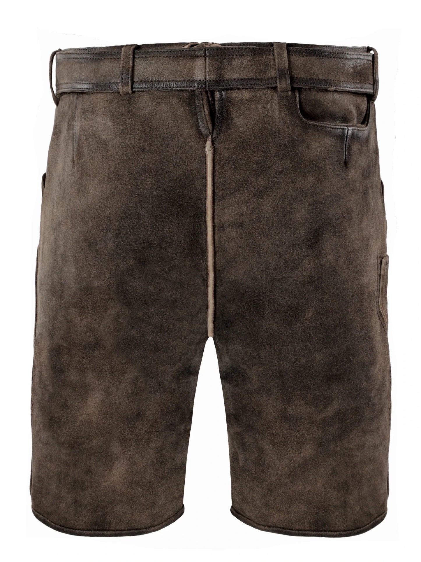 Brown leather shorts on a white background