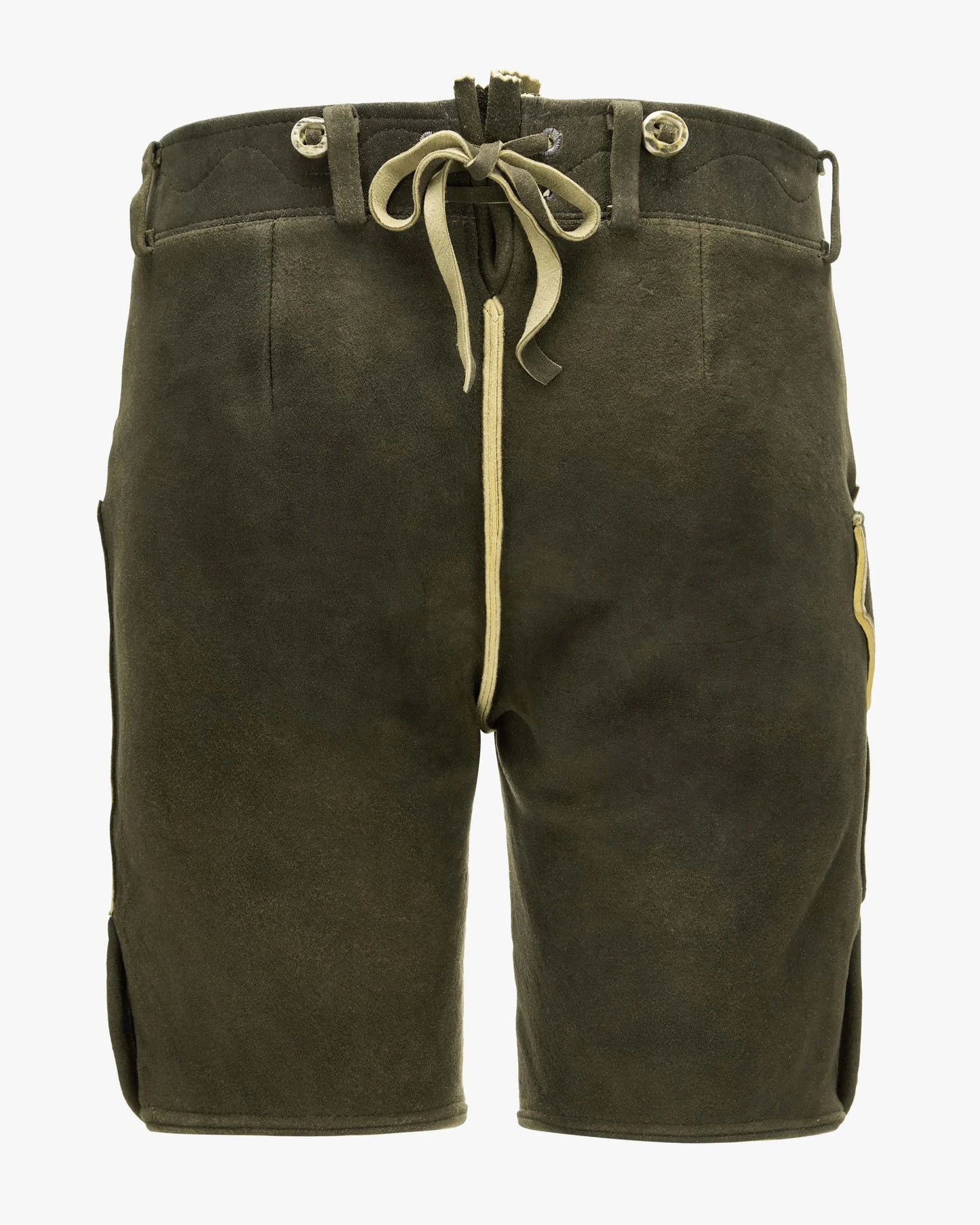 Green shorts with a drawstring on a white background