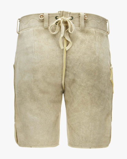 Beige shorts with a drawstring on a white background