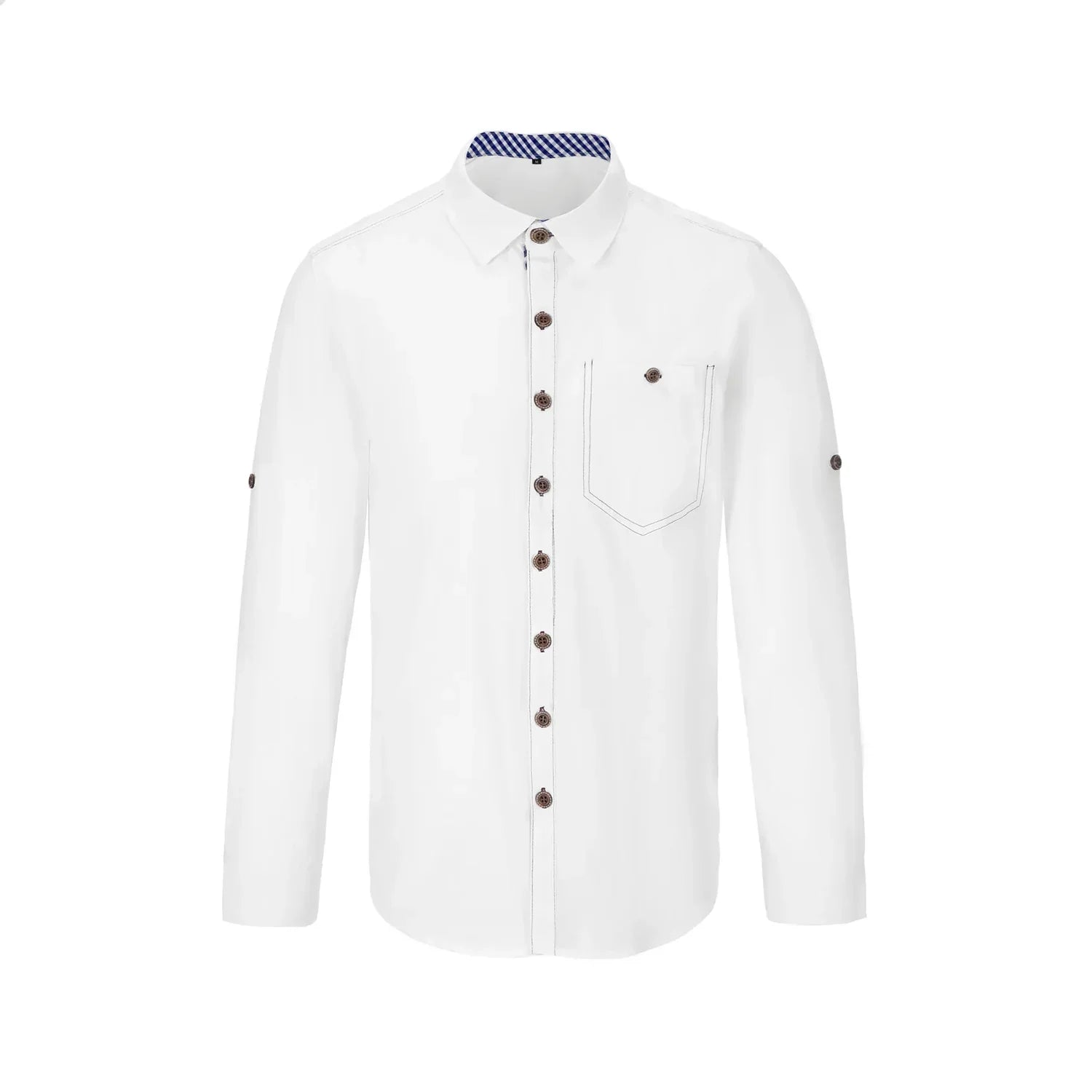 White shirt with brown buttons on a white background