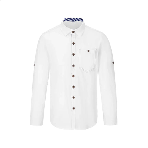 White shirt with brown buttons on a white background