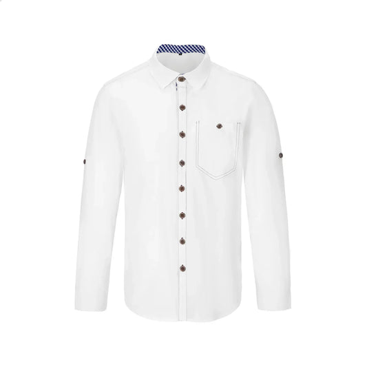 White shirt with brown buttons on a white background