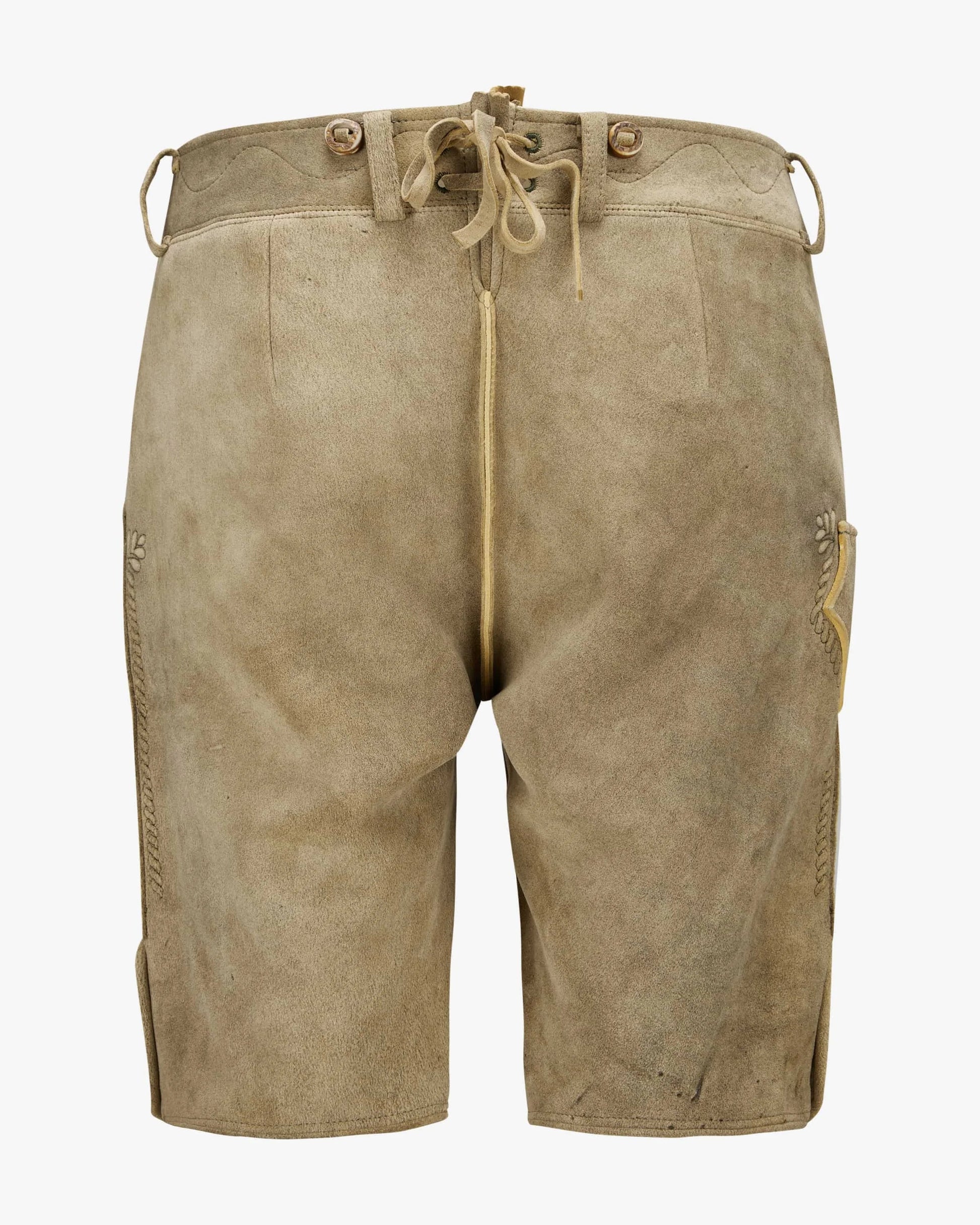 Beige shorts with a drawstring on a white background