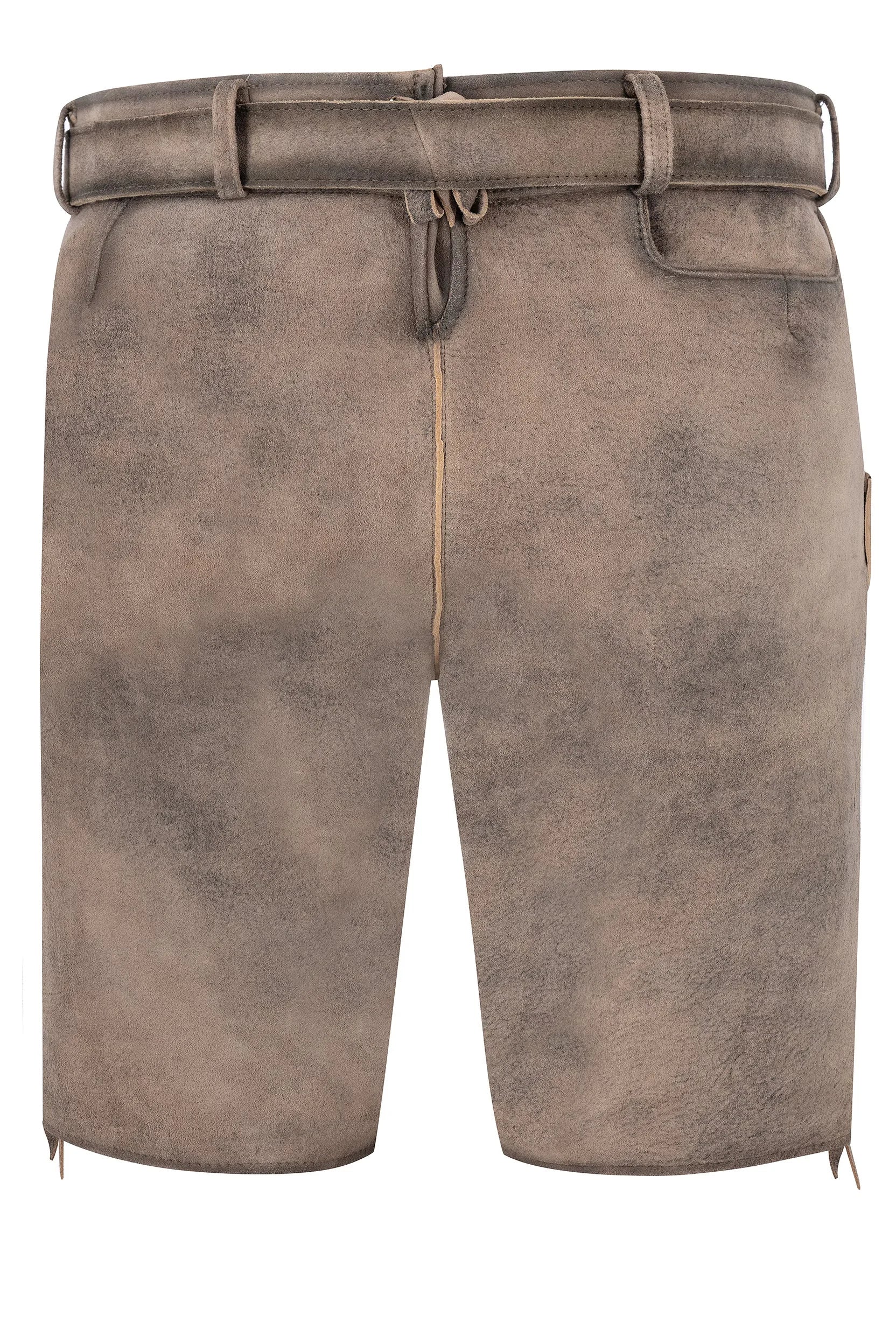 Brown leather shorts with a belt on a white background
