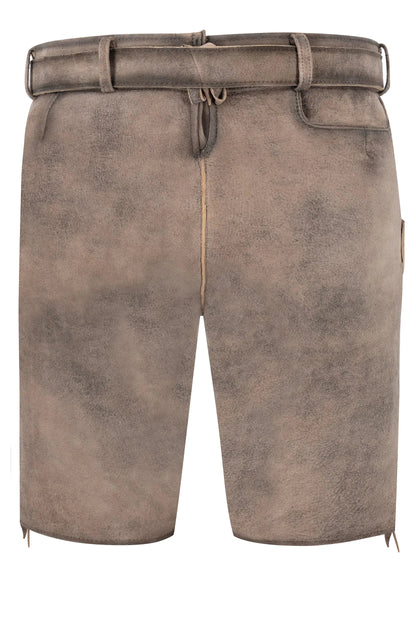Brown leather shorts with a belt on a white background