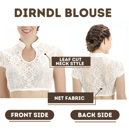 Womens's U-Neck Traditional Blouse Short Sleeve White