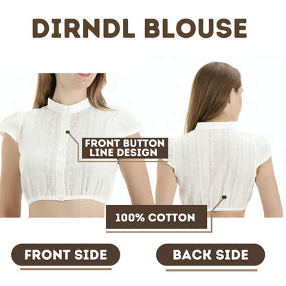 Women's White Cotton Dirndl Blouse Short Sleeve