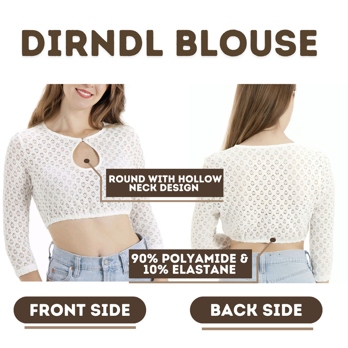 Women's White Elegant Dirndl Blouse Long Sleeves